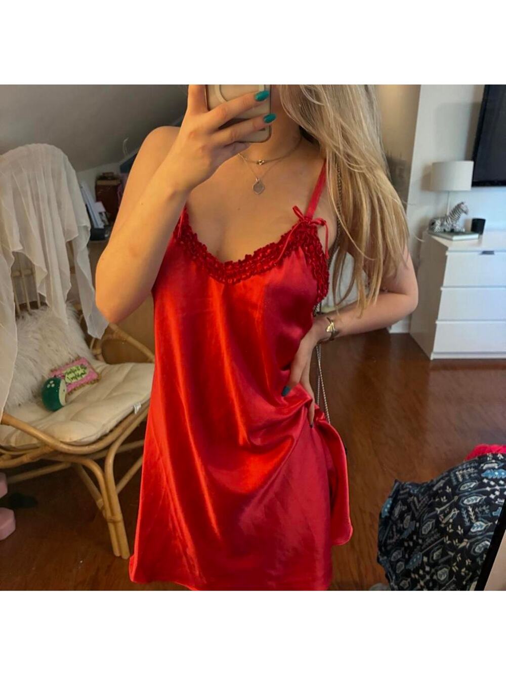 Oscar de la renta red satin dress